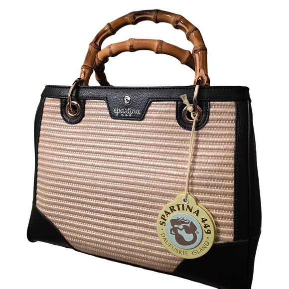 Spartina 449 Handbags - $240 NWT Spartina 449 Bamboo Chic Satchel Ebony Wicker Leather Top Handle Bag